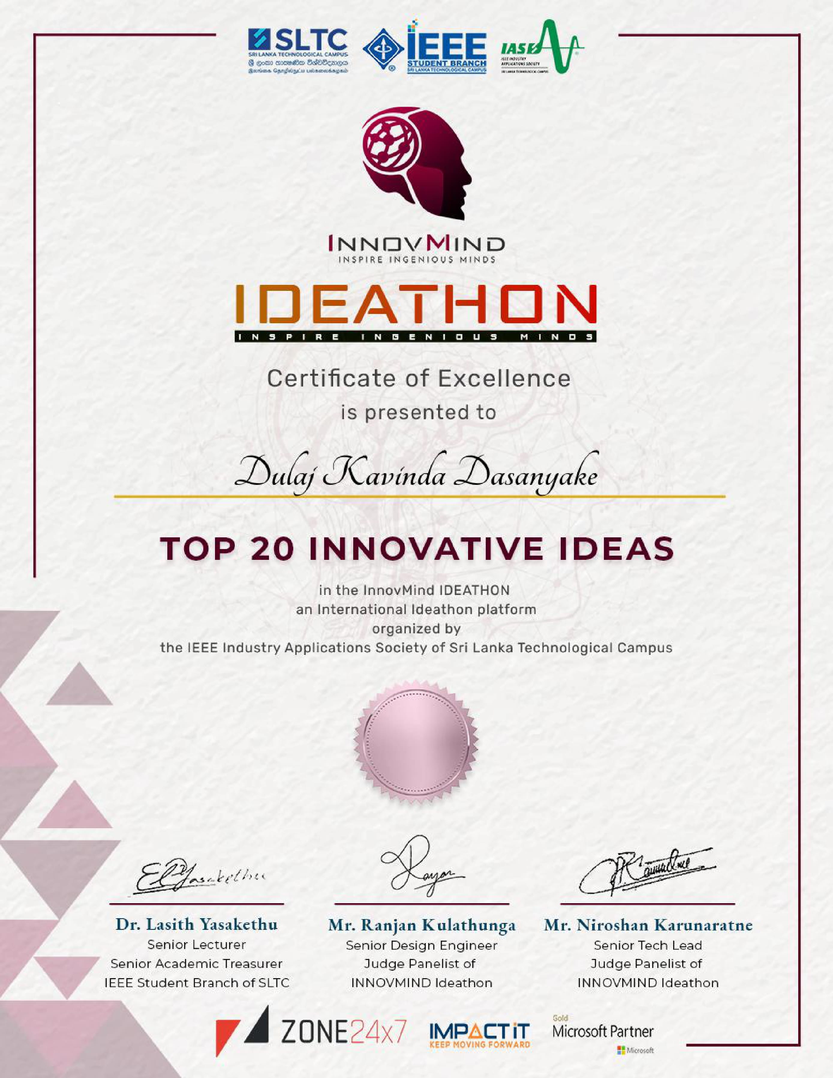 InnovMind IDEATHON Certificate